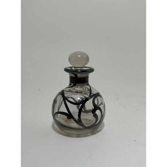 Other - Vintage Art Nouveau Silver Overlay‎ Clear Glass Perfume Bottle with Stopper